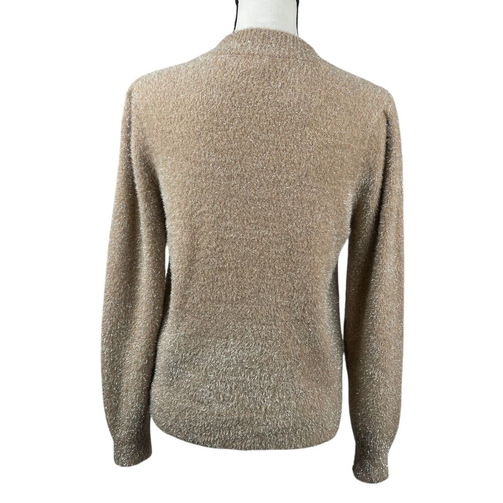 White House Black Market Metallic Tinsel Sweater Medium Champagne Long Sleeve - Picture 6 of 10